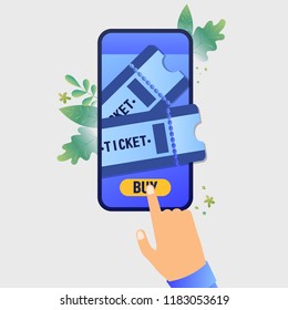 Vector illustration buying tickets online, booking, Buy Tickets on the internet with a mobile phone, schedule design tickets are printed from the phone. 