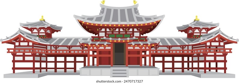 Vector illustration of Byodoin Phoenix Hall in Uji, Kyoto