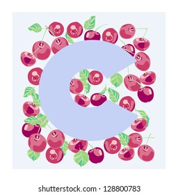 Vector illustration of C letter with cherry berries