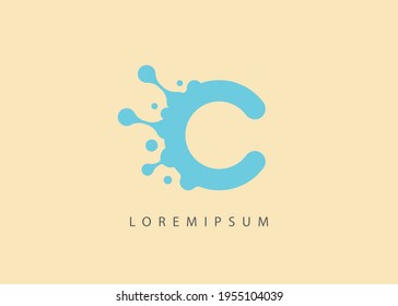 Vector Illustration of C letter Initial Splash Water. Vintage Modern Logo Line Art Design Template