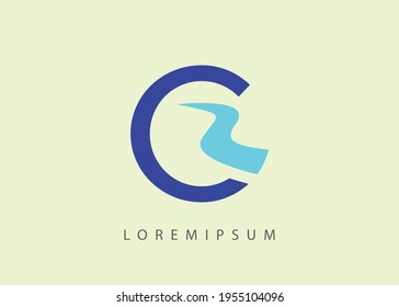 Vector Illustration of C Letter Initial River Curved. Vintage Modern Logo Line Art Design Template