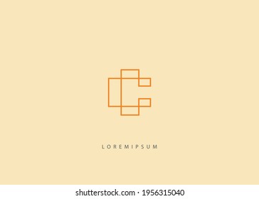 Vector Illustration of C Letter Initial Shaped Cube Frame. Vintage Modern Logo Line Art Design Template
