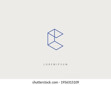 Ilustración vectorial del marco de cubo con forma inicial de la letra C. Plantilla de diseño de líneas de arte con logotipo moderno