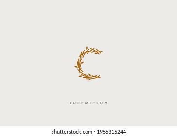 Vector Illustration of C Letter Initial Bird Nest. Vintage Modern Logo Line Art Design Template