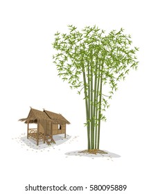 Vector Illustration: Cabin and Bamboo isolated on white background.