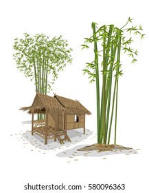 Vector Illustration: Cabin and Bamboo isolated on white background.