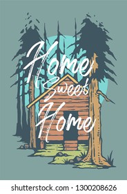Vector illustration of cabin in the jungle with nature background