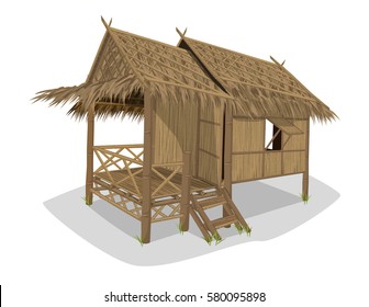 Vector Illustration: Cabin made of bamboo, a natural material isolated on white background.