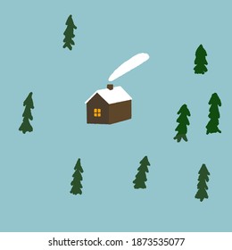 vector illustration of a cabin in the woods