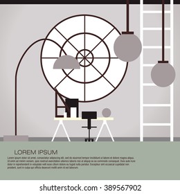 Vector illustration of cabinet interior design. Colorful template for business card and banner