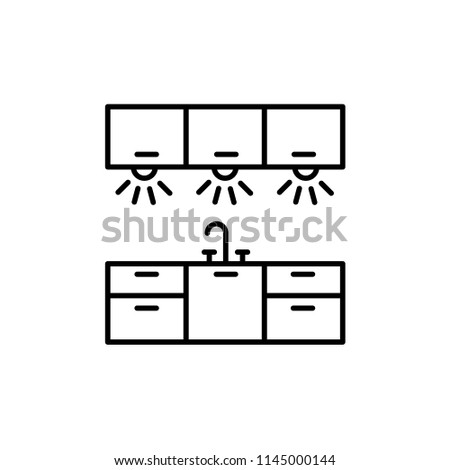 Vector illustration of cabinet lighting. Line icon of kitchen workspace light. Isolated object on white background.