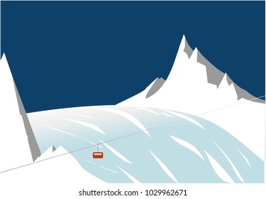 vector illustration of cable railway in Swiss mountains