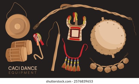 Vector illustration of Caci dance tools, showcasing the intricate details and symbolism of each piece