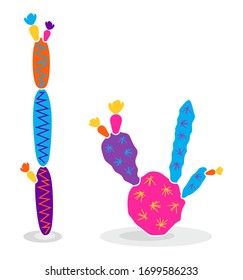 Vector illustration of cacti isolated on a white background. Icons, silhouettes of cacti. Mexican desert cactus, tropical plants, summer garden. Abstract creative decorative cactus, succulent, aloe