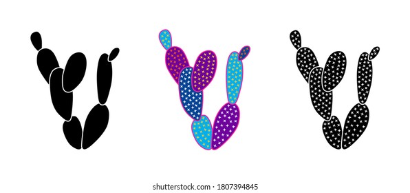 Vector illustration of cacti isolated on a white background. Icons, silhouettes of cacti. Mexican desert cactus, tropical plants, summer garden. Abstract creative decorative cactus, succulent, aloe