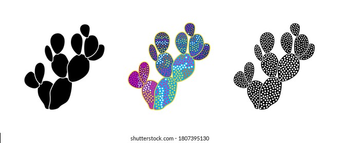 Vector illustration of cacti isolated on a white background. Icons, silhouettes of cacti. Mexican desert cactus, tropical plants, summer garden. Abstract creative decorative cactus, succulent, aloe