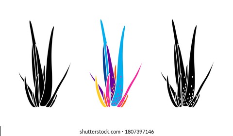 Vector illustration of cacti isolated on a white background. Icons, silhouettes of cacti. Mexican desert cactus, tropical plants, summer garden. Abstract creative decorative cactus, succulent, aloe