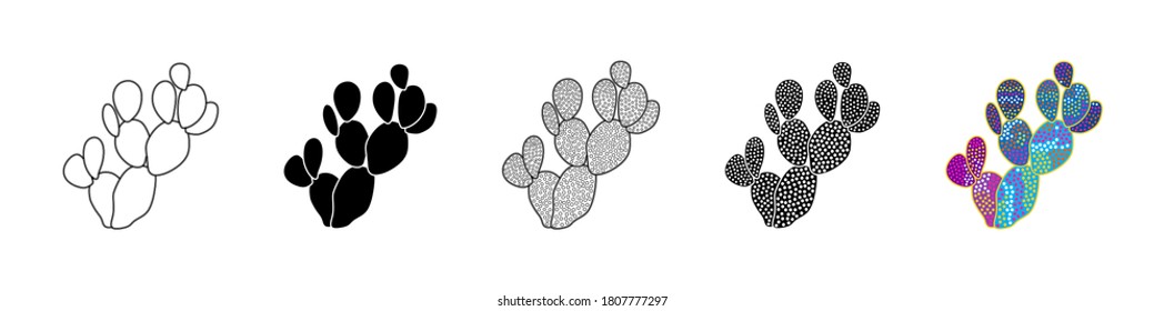 Vector illustration of cacti isolated on a white background. Icons, silhouettes of cacti. Mexican desert cactus, tropical plants, summer garden. Abstract creative decorative cactus, succulent, aloe
