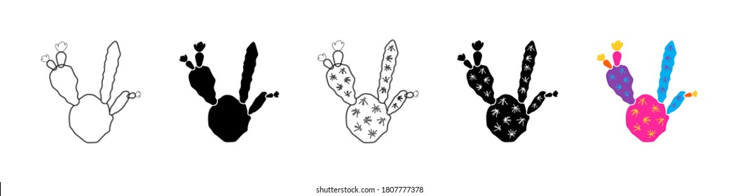 Vector illustration of cacti isolated on a white background. Icons, silhouettes of cacti. Mexican desert cactus, tropical plants, summer garden. Abstract creative decorative cactus, succulent, aloe