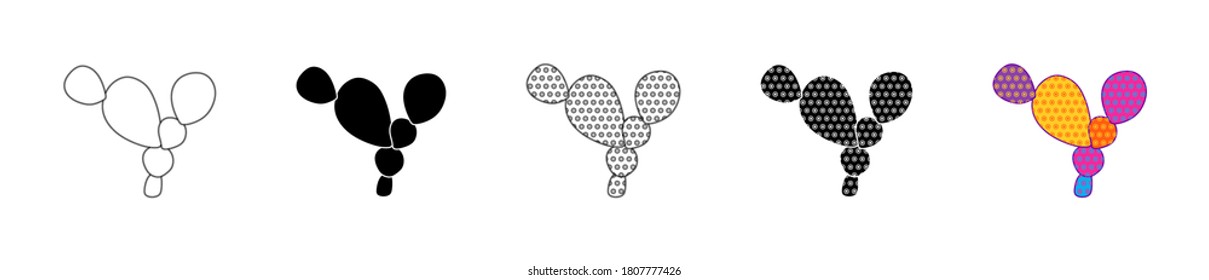 Vector illustration of cacti isolated on a white background. Icons, silhouettes of cacti. Mexican desert cactus, tropical plants, summer garden. Abstract creative decorative cactus, succulent, aloe