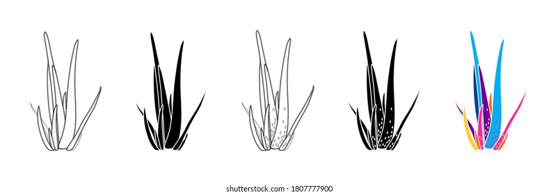 Vector illustration of cacti isolated on a white background. Icons, silhouettes of cacti. Mexican desert cactus, tropical plants, summer garden. Abstract creative decorative cactus, succulent, aloe