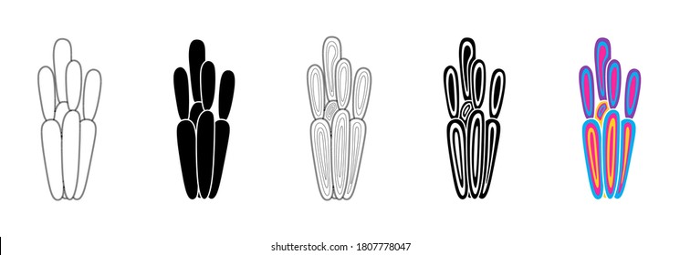 Vector illustration of cacti isolated on a white background. Icons, silhouettes of cacti. Mexican desert cactus, tropical plants, summer garden. Abstract creative decorative cactus, succulent, aloe