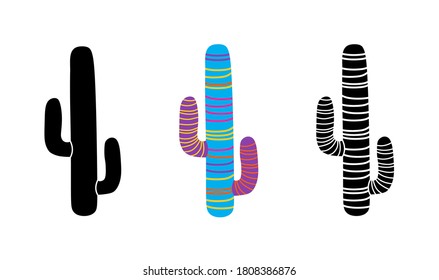 Vector illustration of cacti isolated on a white background. Icons, silhouettes of cacti. Mexican desert cactus, tropical plants, summer garden. Abstract creative decorative cactus, succulent, aloe