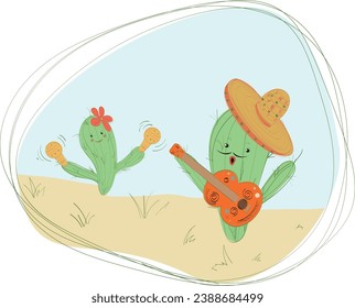 Vector illustration cacti - music.