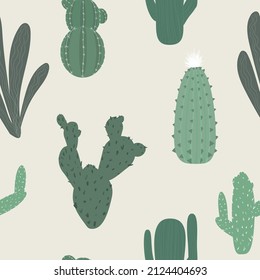Vector illustration with cactus. Abstract drawing in modern style. Seamless pattern