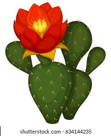 Vector illustration of a cactus in bloom with a large red flower.