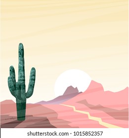 vector illustration with cactus in desert landscape