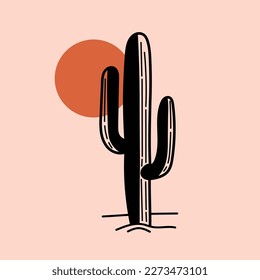 Cactus de ilustración vectorial, arte vectorial del tema del desierto para impresiones de camisetas, carteles y otros usos.