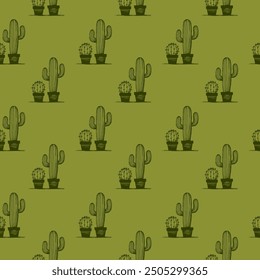 Ilustración vectorial. Dibujo de cactus. Patrón sin fisuras.