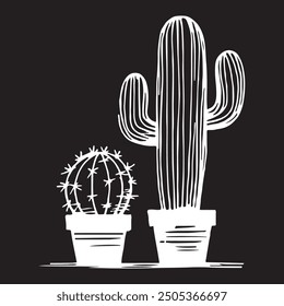Vector illustration. Cactus drawing. Seamless pattern.