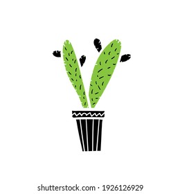 Vector illustration of cactus in floral pot. Houseplant on white background