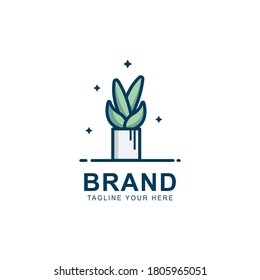 vector illustration of cactus flower in pot. potted cactus flower logo.