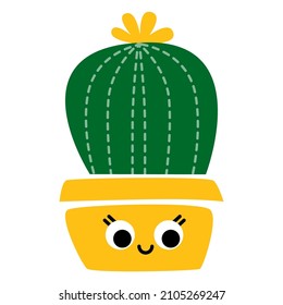 Ilustración vectorial de cactus en maceta floral. Suculenta jardinería y decoración de las casas. Carácter cordial y sonriente de Cacti. Para tarjetas, medios sociales, pancartas e impresión en papel o tela
