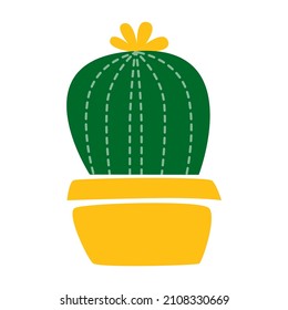 Vector illustration of cactus in flower pot. Succulent houseplant home gardening and decoration. Cacti smiling friendly character. For cards, social media, banners and printing on paper or fabric
