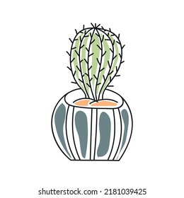 Vector illustration of a cactus in a flowerpot in doodle style