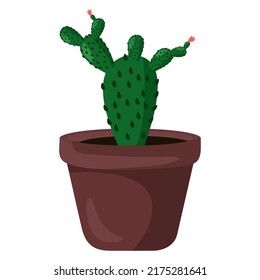 Vector illustration of cactus flowerpot, indoor flower, decorative flower