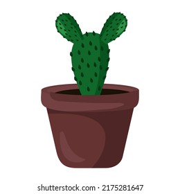 Vector illustration of cactus flowerpot, indoor flower, decorative flower