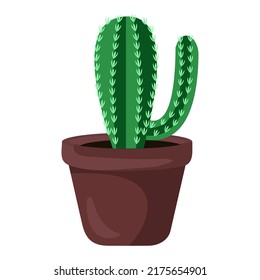 Vector illustration of cactus flowerpot, indoor flower, decorative flower