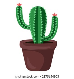 Vector illustration of cactus flowerpot, indoor flower, decorative flower