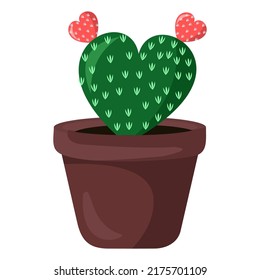 Vector illustration of cactus flowerpot, indoor flower, decorative flower