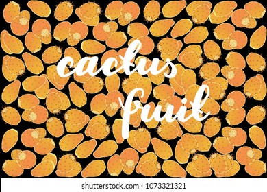 vector illustration of cactus fruit design with lettering cactus fruit background black and white and fruit and text fresh farm product 100% natural for you EPS10