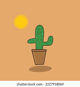 Vector Illustration of a cactus in green color, in the desert.
