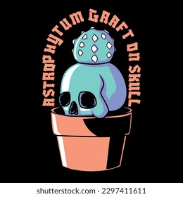 vector illustration of a cactus growing over a skull. Recommendations for t-shirt designs.