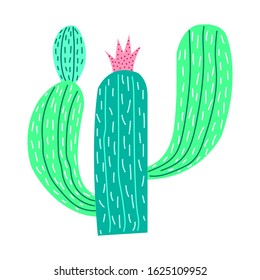 Vector illustration of cactus. Hand-drawn in trendy naive style. Use for prints, design, decor, sticker printing