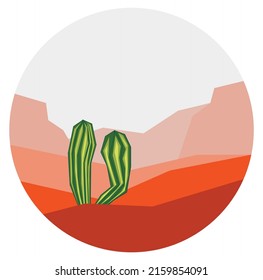 Vector illustration of a cactus, on the background of the desert and sand dunes. Western symbol.