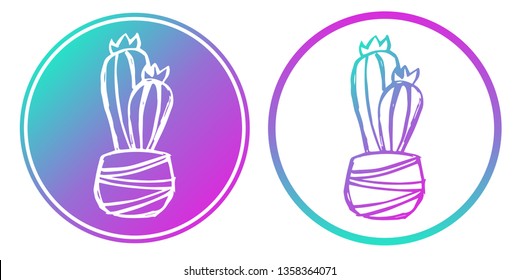 Vector Illustration of Cactus Plant with Gradient Circle Blue and Violet. Logo, Sticker and Icon for Graphic Design.